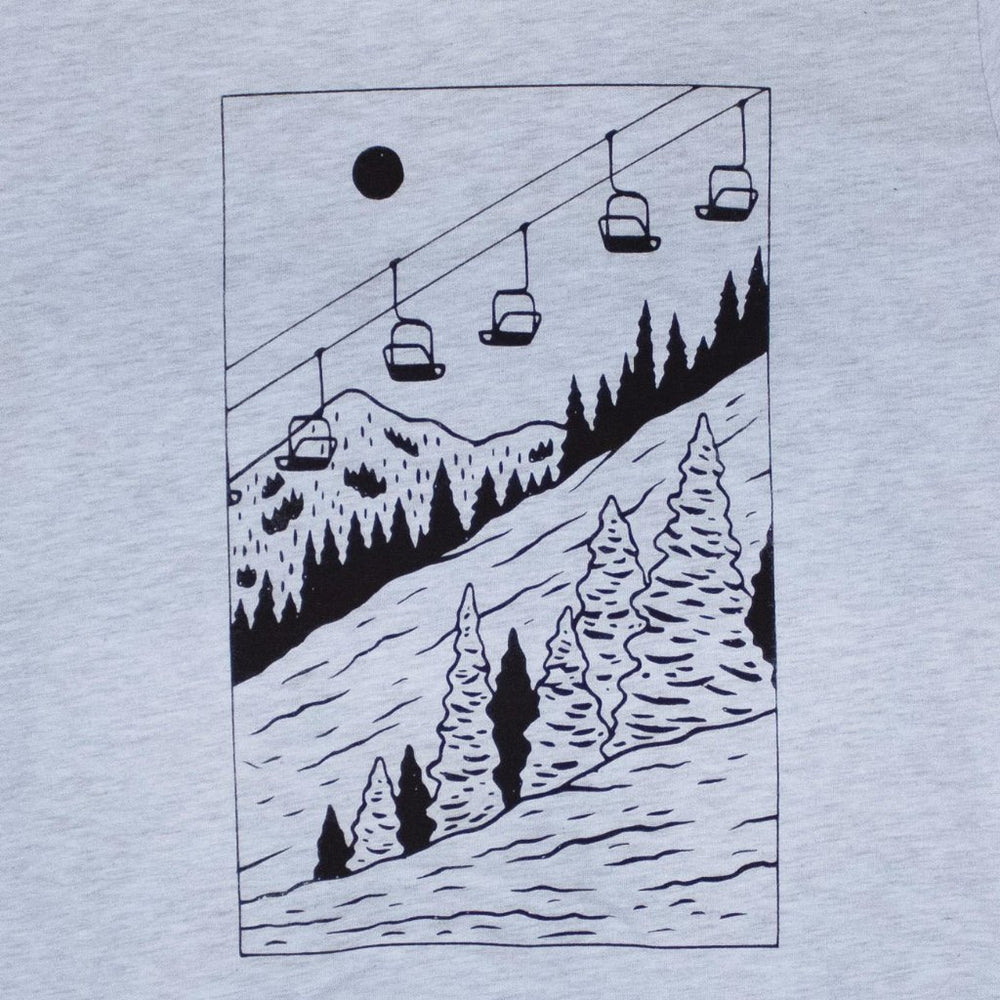 Ice Blue Mountain Ski T-Shirt | Winter Adventure Graphic Tee | Hand-Printed Unisex Hiking & Nature Shirt