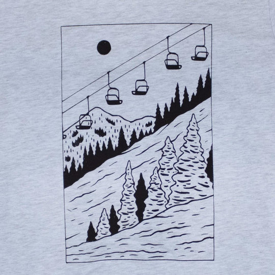 Ice Blue Mountain Ski T-Shirt | Winter Adventure Graphic Tee | Hand-Printed Unisex Hiking & Nature Shirt