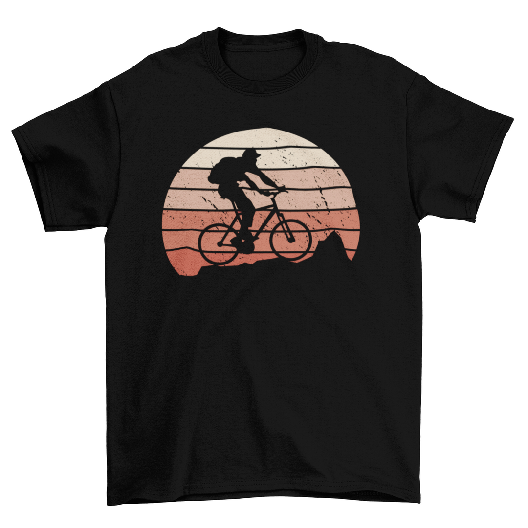 Retro Sunset Mountain Bike T-Shirt | Vintage Cycling Graphic Tee | Casual Unisex Outdoor & Trail Riding Shirt