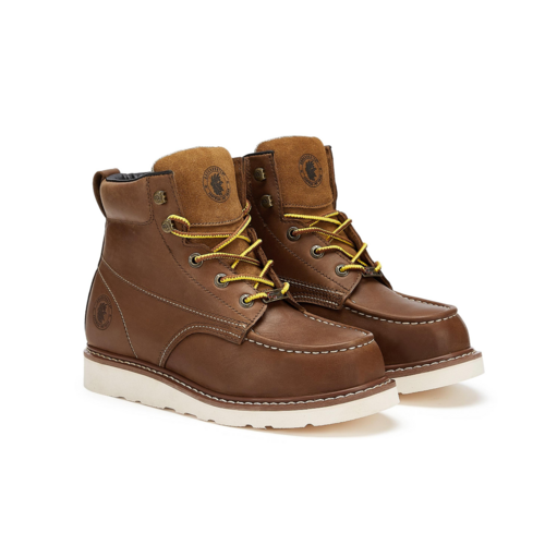 ROCKROOSTER Edgewood Men’s 6-Inch Brown Soft Toe Wedge Work Boots | Durable Leather Safety Footwear | Comfortable Outdoor & Work Boots