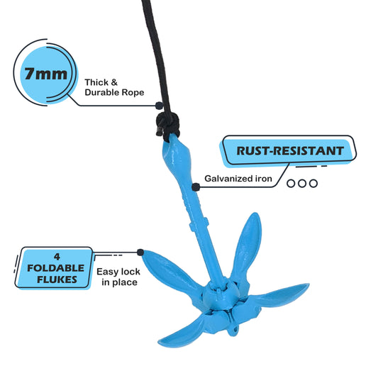 3.5 lb Folding Anchor Kit | 40 ft Rope | Kayak | SUP | Durable | Compact