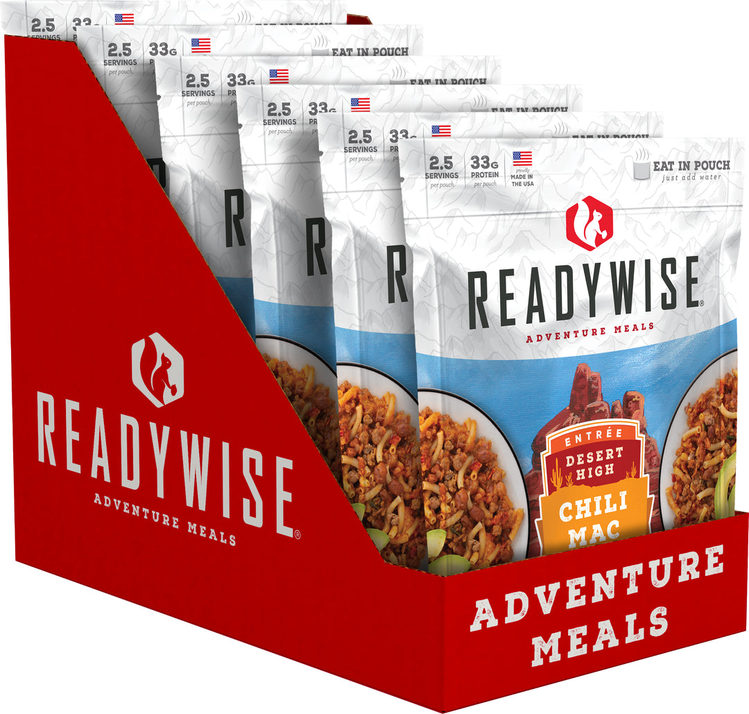Desert High Chili Mac with Beef 6-Pack (ReadyWise) | Freeze-Dried Dinner Meal | Lightweight Camping & Emergency Food Supply