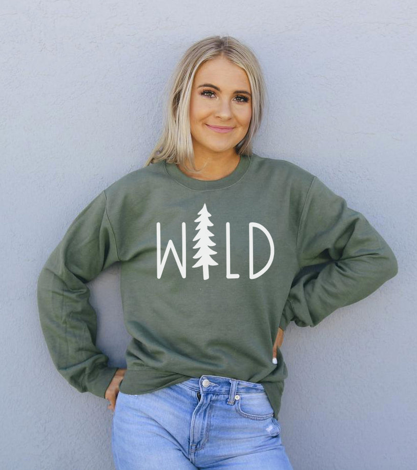 Women’s Wild Sweatshirt | Cozy Crewneck Pullover | Bold Lettering Casual & Outdoor Comfort Wear