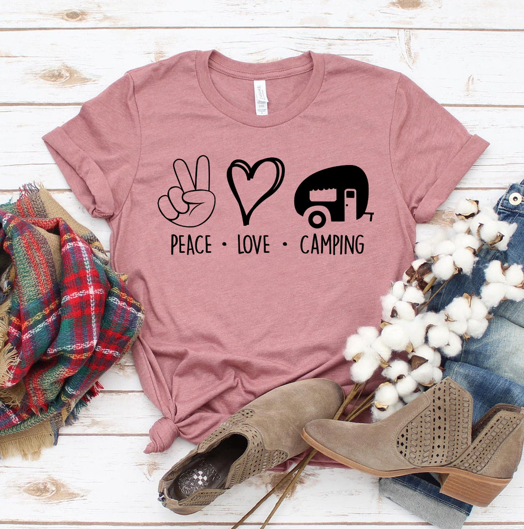 Peace Love Camping Women’s T-Shirt | Bella+Canvas Comfort Tee | Soft Casual Outdoor Graphic Shirt