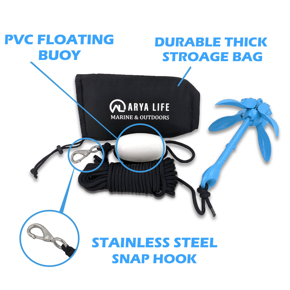 3.5 lb Folding Anchor Kit | 40 ft Rope | Kayak | SUP | Durable | Compact