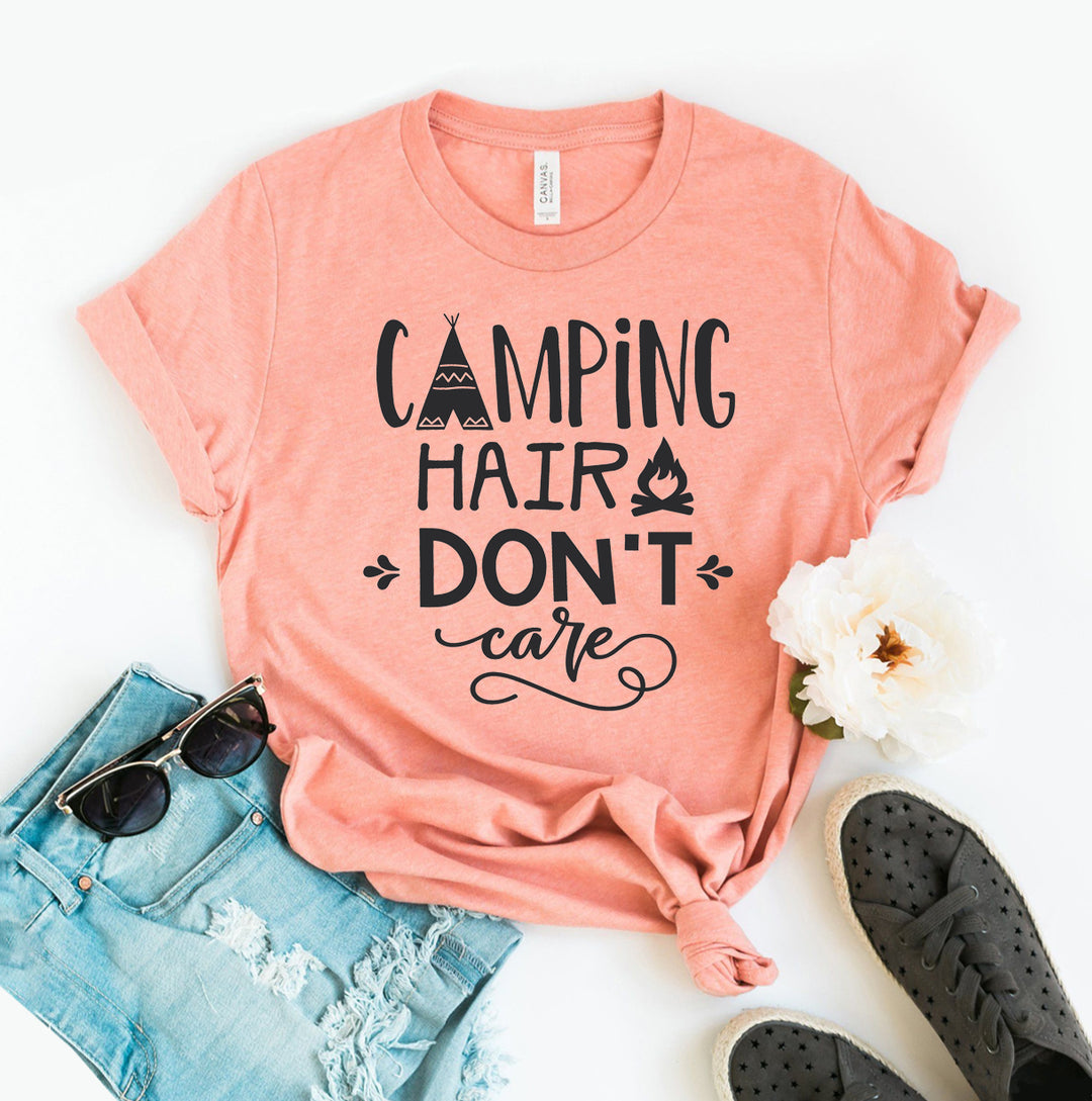 Camping Hair Don’t Care Women’s T-Shirt | Bella+Canvas Comfort Tee | Soft Casual Outdoor Graphic Shirt