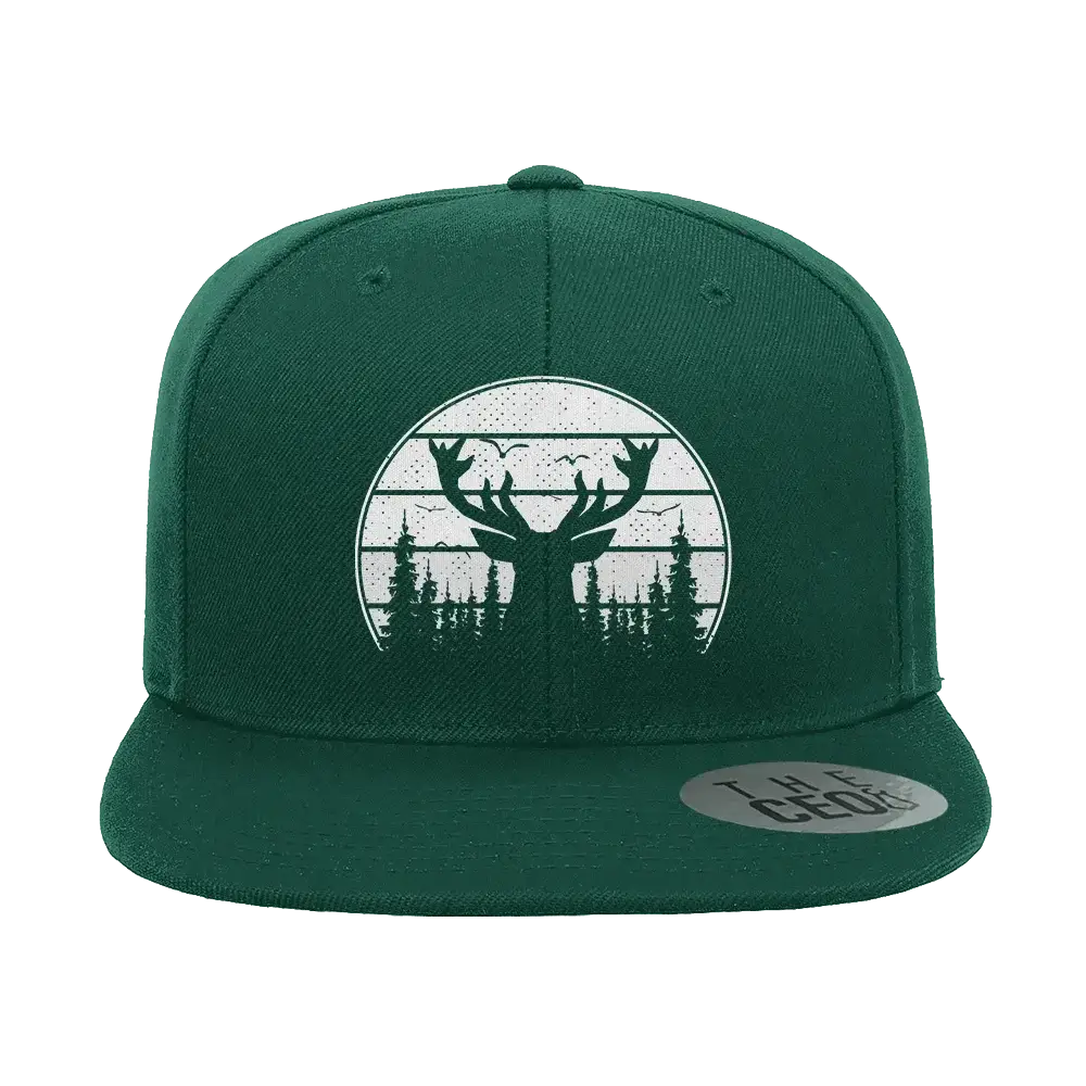 Deer Color Embroidered Flat Bill Hat | Outdoor Wildlife Design Cap | Stylish Adventure & Casual Headwear