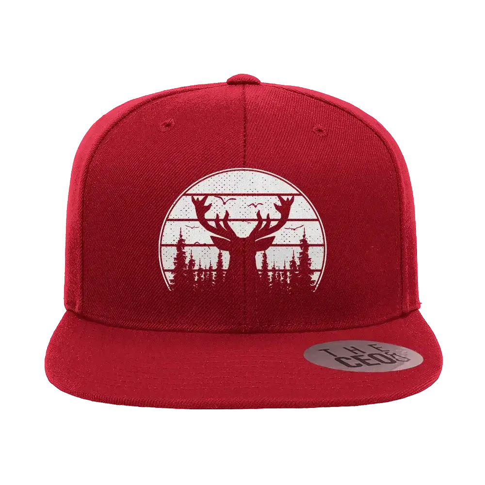 Deer Color Embroidered Flat Bill Hat | Outdoor Wildlife Design Cap | Stylish Adventure & Casual Headwear