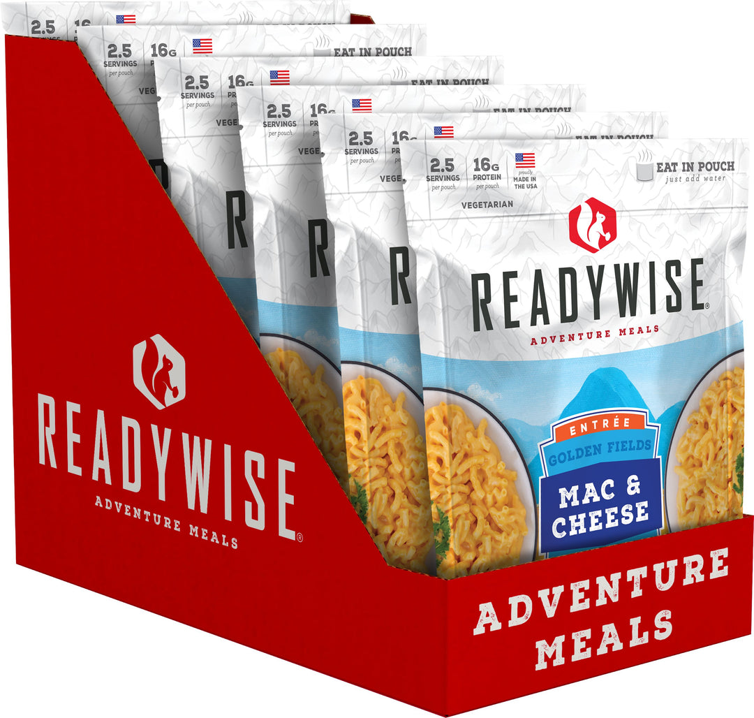 Golden Fields Mac & Cheese 6-Pack (ReadyWise) | Freeze-Dried Comfort Meal | Lightweight Camping & Emergency Food Supply
