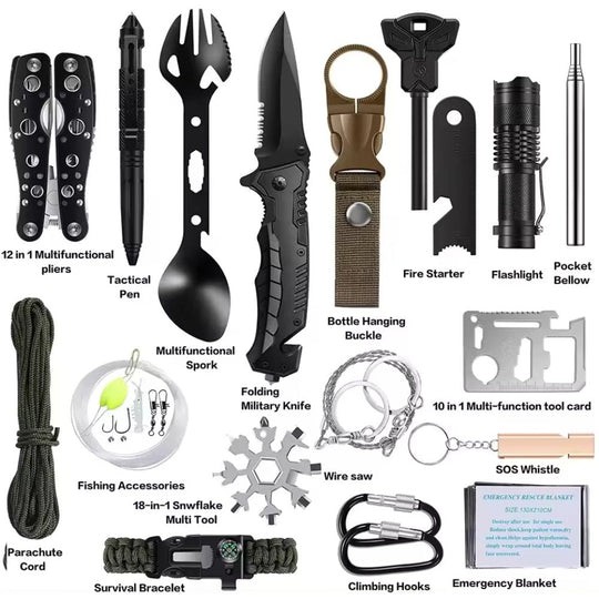 31-Piece Survival Kit – Emergency Gear for Camping, Hiking & Outdoors