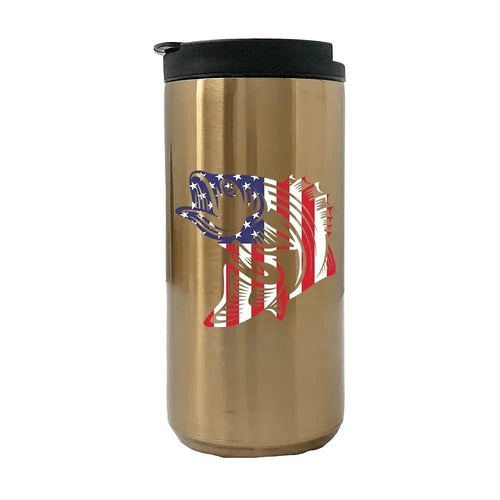 American Flag Fish 14oz Insulated Coffee Tumbler | Stainless Steel Travel Mug | Patriotic Outdoor Drinkware