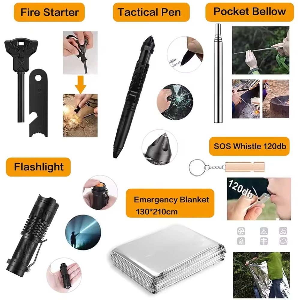 31-Piece Survival Kit – Emergency Gear for Camping, Hiking & Outdoors