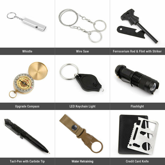 14-in-1 Outdoor Emergency Survival & Safety Gear Kit | Compact Camping & Hiking Essentials | Multi-Tool Adventure Preparedness Set